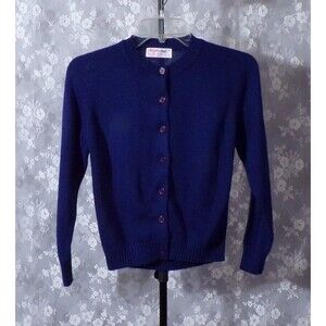 Vintage 70s Childs Cardigan 1970s Navy Dark Blue Retro Sweater Girls Size Medium